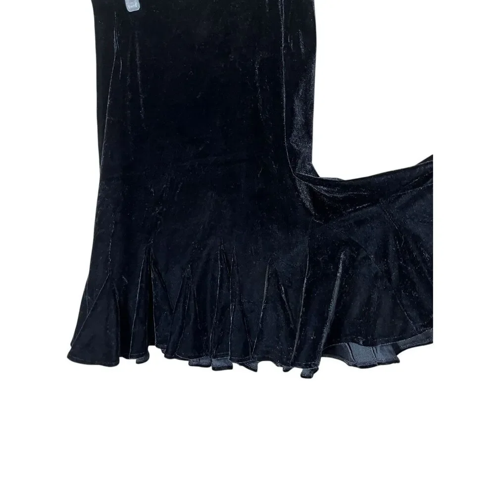 Vintage Black Velvet‎ Y2K Flared Hem Midi Skirt Size 10